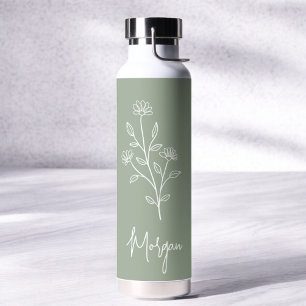 Sage Green Name Floral Bachelorette Bridal Trinkflasche