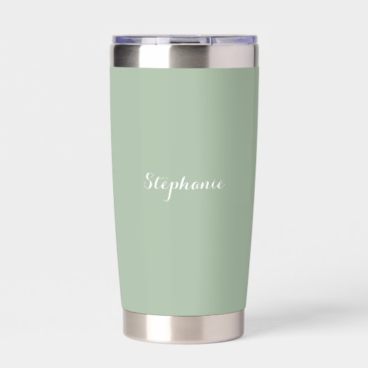 Sage Green Name Modern Elegante Monogram Boho Thermobecher (Vorderseite)