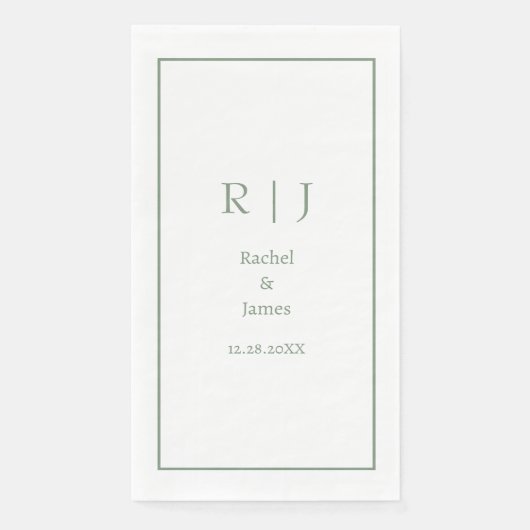 Sage Green Name Monogram Minimal Elegant Wedding Serviette (Vorderseite)