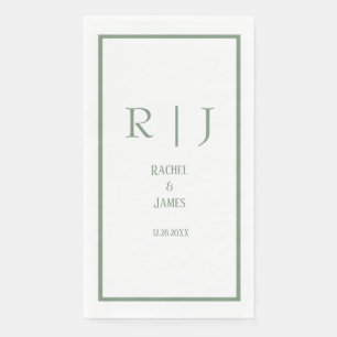 Sage Green Name Monogram Simple Elegant Wedding Serviette
