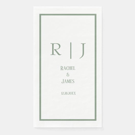 Sage Green Name Monogram Simple Elegant Wedding Serviette (Vorderseite)