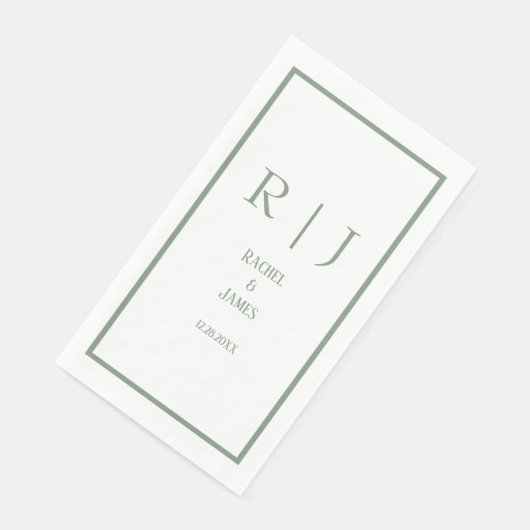 Sage Green Name Monogram Simple Elegant Wedding Serviette (Ecke)