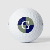 Sage Green Navy Blue LG Schachbrett Monogram Golfball (Vorderseite)