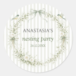 Sage Green Nesting Party Baby Shower Runder Aufkleber