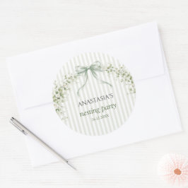 Sage Green Nesting Party Baby Shower Runder Aufkleber