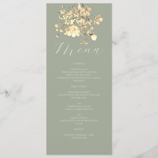 Sage Green Neutral Floral Wedding Menükarte (Vorderseite)