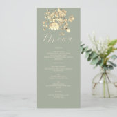 Sage Green Neutral Floral Wedding Menükarte (Stehend Vorderseite)