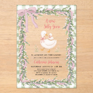 Sage Green New Silly Goose Gingham Babyparty Acryleinladungen