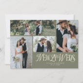 Sage Green Newlyweds Multi Foto Wedding Ankündigung (Vorderseite)