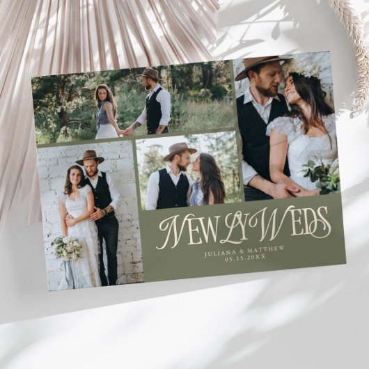 Sage Green Newlyweds Multi Foto Wedding Ankündigung