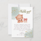 Sage Green Niedlich Bear Watercolor Herzendusche Dankeskarte (Vorderseite)