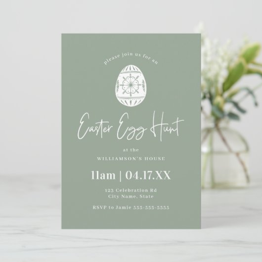 Sage Green Oaster Egg Jagd Einladung (Stehend Vorderseite)