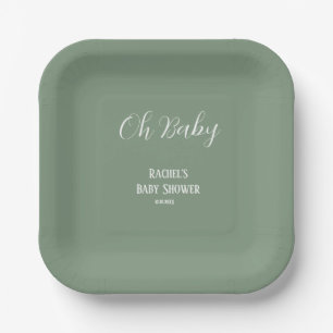 Sage Green Oh Baby Script Niedlich Moderne Babydus Pappteller