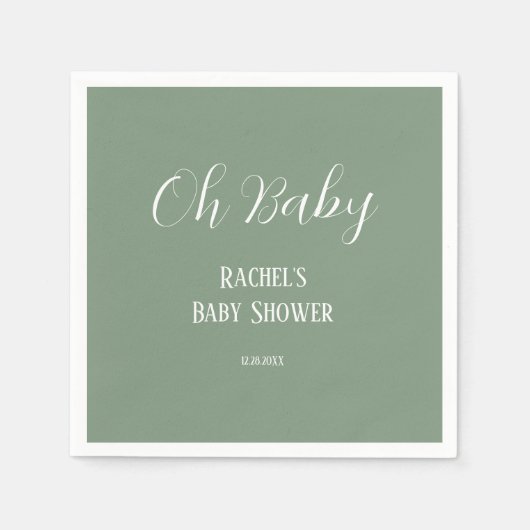 Sage Green Oh Baby Script Niedlich Moderne Babydus Serviette (Vorderseite)