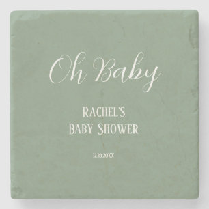 Sage Green Oh Baby Script Niedlich Moderne Babydus Steinuntersetzer