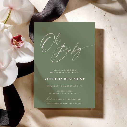 Sage Green Oh Baby Shower Invitation Einladung
