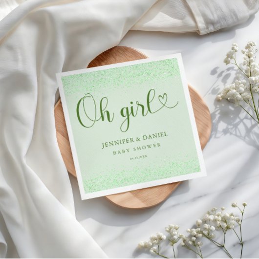 Sage Green Oh Girl Eucalyptus Confetti Script Serviette