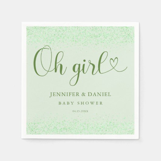 Sage Green Oh Girl Eucalyptus Confetti Script Serviette (Vorderseite)
