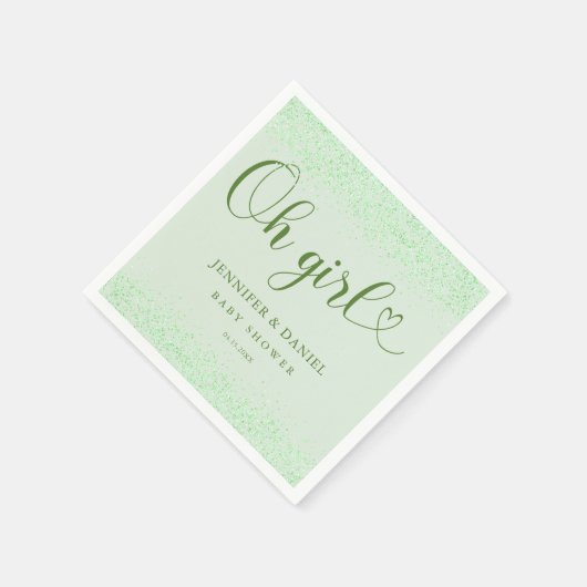 Sage Green Oh Girl Eucalyptus Confetti Script Serviette (Ecke)