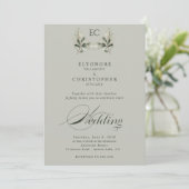 Sage Green Olive Branch Monogram Photo Wedding Einladung (Stehend Vorderseite)