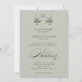 Sage Green Olive Branch Monogram Photo Wedding Einladung (Vorderseite)