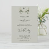 Sage Green Olive Branch Monogram Photo Wedding Einladung (Stehend Vorderseite)
