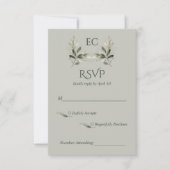 Sage Green Olive Branch Monogram Photo Wedding RSVP Karte (Vorderseite)