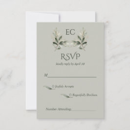 Sage Green Olive Branch Monogram Photo Wedding RSVP Karte