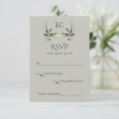 Sage Green Olive Branch Monogram Photo Wedding RSVP Karte (Stehend Vorderseite)
