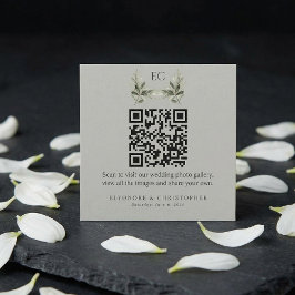 Sage Green Olive Branch Monogram Photos QR Code  Begleitkarte