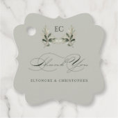 Sage Green Olive Branch Monogram Thank You Card Geschenkanhänger (Vorderseite)