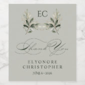 Sage Green Olive Branch Monogram Thank You Card Weinetikett (Einzelnes Label)