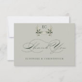 Sage Green Olive Branch Monogram Wedding Dankeskarte (Vorderseite)