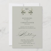 Sage Green Olive Branch Monogram Wedding Einladung (Vorderseite)