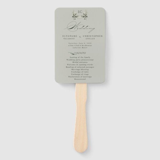 Sage Green Olive Branch Monogram Wedding Program  Fächer (Vorderseite)