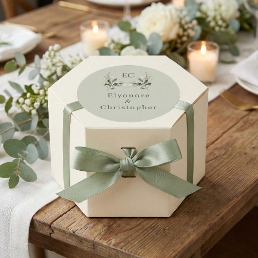 Sage Green Olive Branch Monogram Wedding Runder Aufkleber