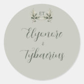 Sage Green Olive Branch Monogram Wedding  Runder Aufkleber (Vorderseite)
