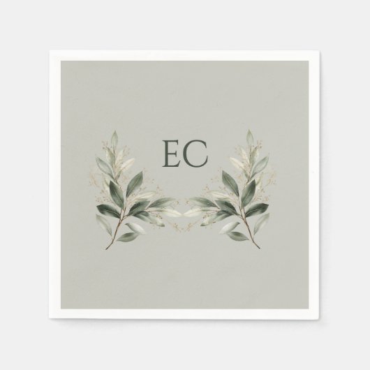 Sage Green Olive Branch Monogram Wedding Serviette (Vorderseite)