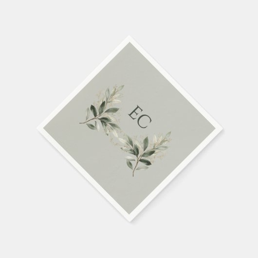 Sage Green Olive Branch Monogram Wedding Serviette (Ecke)