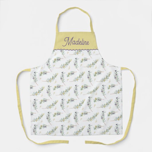 Sage Green Olive Branch Pattern Custom Name Schürze (Vorderseite)