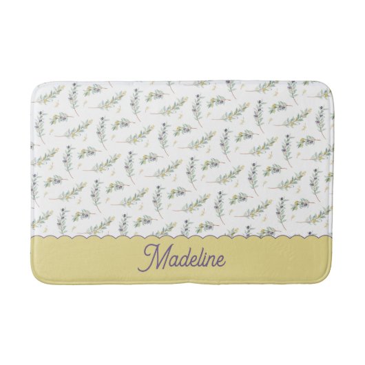 Sage Green Olive Branch Pattern Monogram Badematte (Vorderseite)