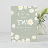 Sage Green Olive Daisy Floral 2. Geburtstag Party Einladung (Stehend Vorderseite)
