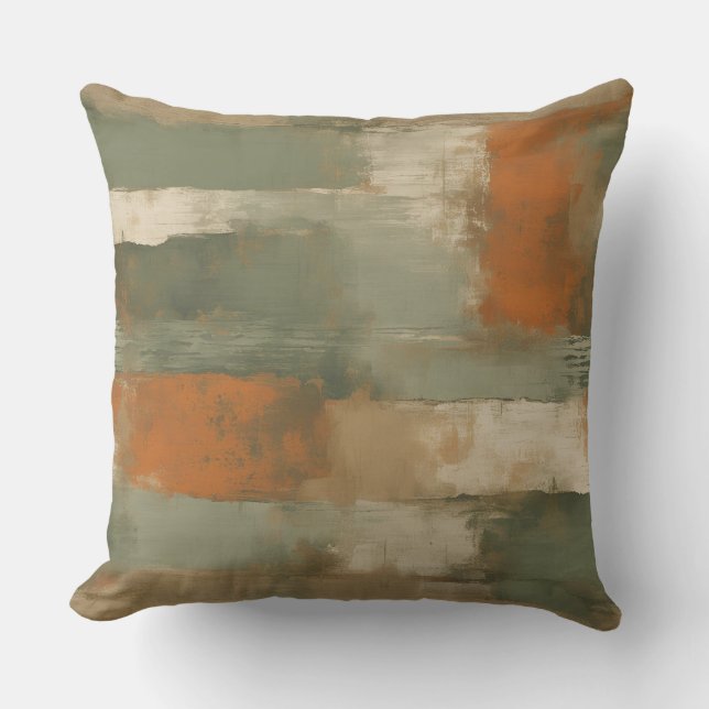 Sage Green Olive Orange Beige Abstrakt Kissen (Vorderseite)