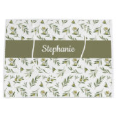 Sage Green Olives Watercolor Monogram Name Große Geschenktüte (Vorderseite)