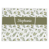 Sage Green Olives Watercolor Monogram Name Große Geschenktüte (Rückseite)