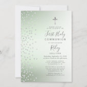 Sage Green Ombre Confetti Erste Heilige Kommune Einladung (Vorderseite)