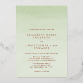Sage Green Ombre Wasserfarbe Rose Gold Hochzeit Folieneinladung