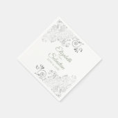 Sage Green on White Silver Frills Elegante Wedding Serviette (Ecke)