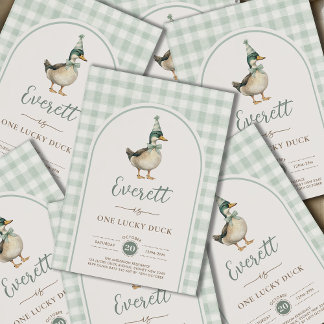 Sage Green One Lucky Duck 1. Geburtstag Einladung
