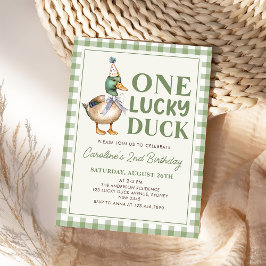 Sage Green One Lucky Duck 1. Geburtstag Einladung